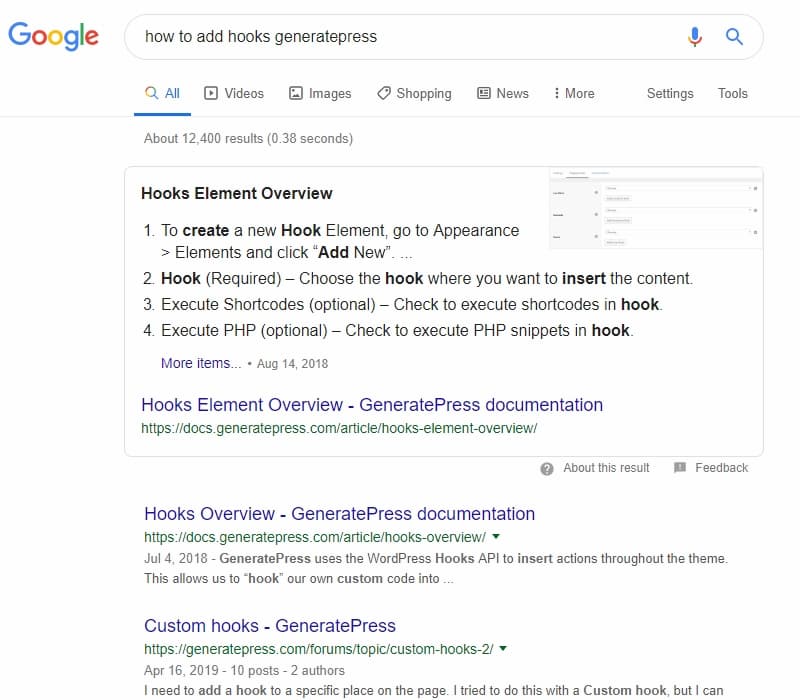 Tìm kiếm tài liệu hỗ trợ GeneratePress